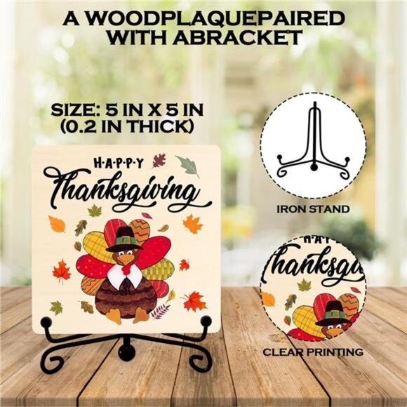 Farmhouse Fall Sign Desk Decor, Happy Thanksgiving Wooden Sign With Stand - Picture 3 of 5